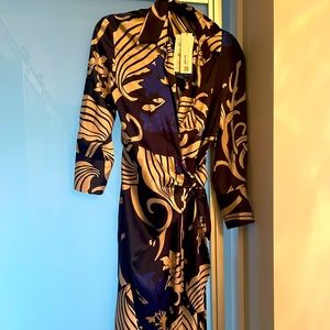 BRAND NEW ZARA: Blue silk multi coloured wrap dress.
